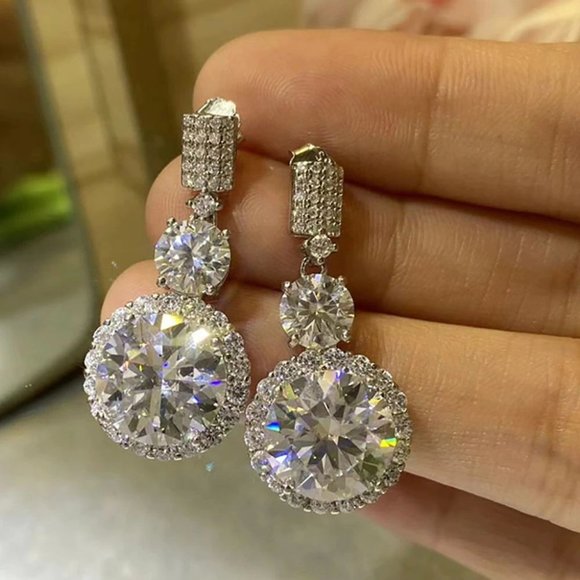 Certified 12ct. t.w. Moissanite Diamond Drop Earrings NEW - Picture 6 of 10
